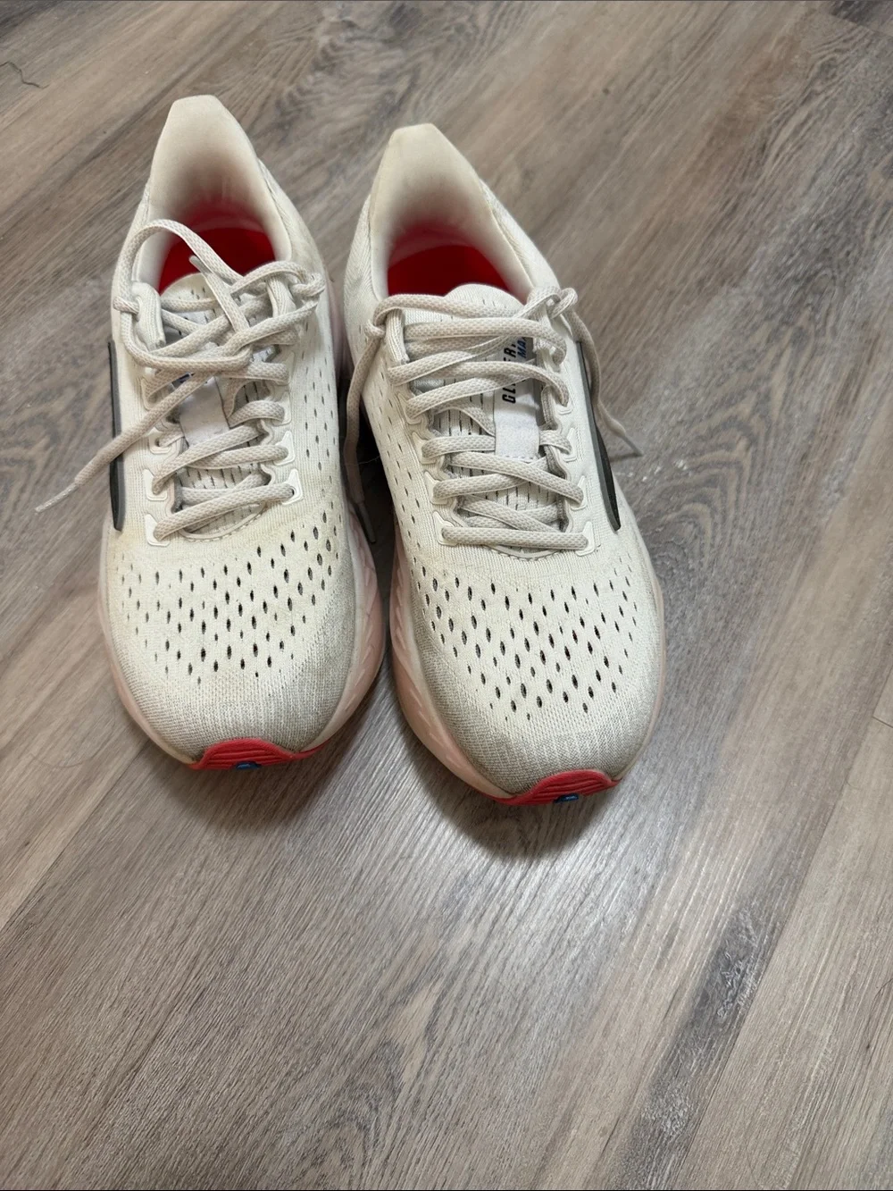 Brooks Women’s Running Shoes in Cream with Black and Pink Accents